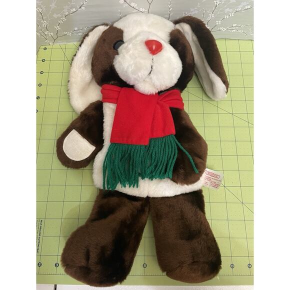 Vintage Fairview 1984 Christmas Puppy Dog Flat 16” Plush Stuffed Animal - Picture 2 of 8